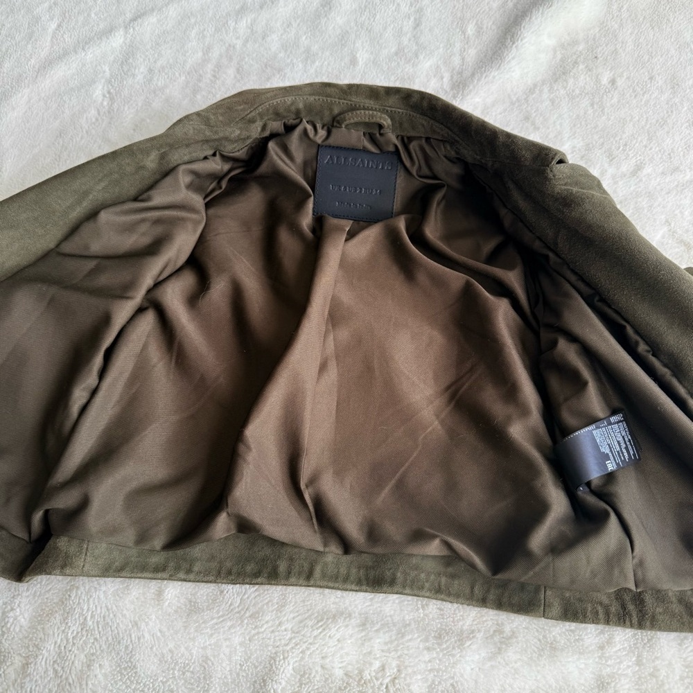 All Saints Suede Green Dalby Cropped Long Sleeve Jacket XS (2) - Picture 11 of 14